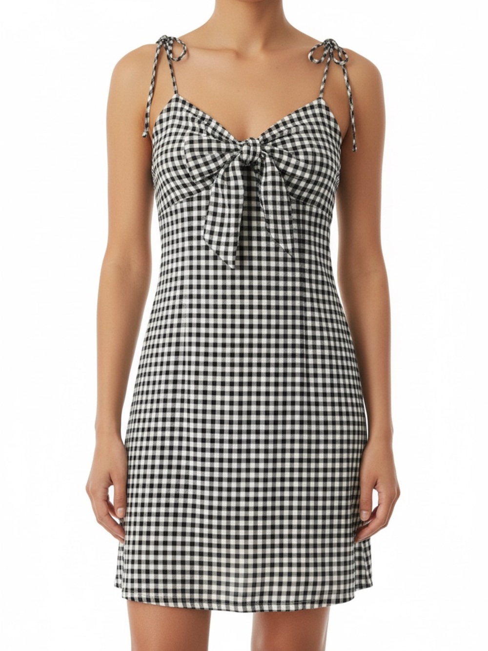Billabong Black & White Gingham Tie-Front Chemise